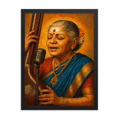 M S Subbulakshmi framed print on a plain backdrop in size 18"x24".