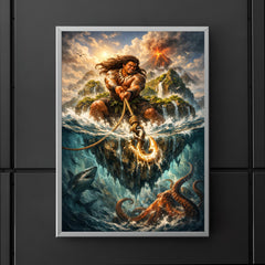 Māui hauling islands from the ocean depths poster 5