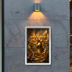 Maccabee revolt fighters cleansing the Temple lampstand poster 2