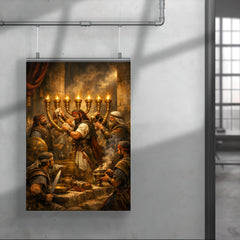 Maccabee revolt fighters cleansing the Temple lampstand poster 4
