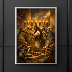Maccabee revolt fighters cleansing the Temple lampstand poster 5