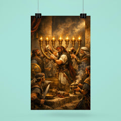 Maccabee revolt fighters cleansing the Temple lampstand poster 6