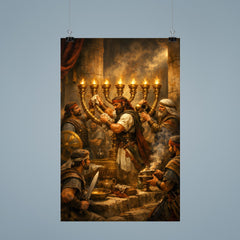 Maccabee revolt fighters cleansing the Temple lampstand poster 9