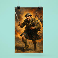 Mad Jack Churchill charging with broadsword and bagpipes poster 6