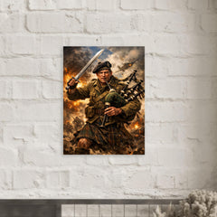 Mad Jack Churchill with broadsword and bagpipes metal print mockup