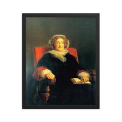 Madame Clicquot Ponsardin framed print on a plain backdrop in size 16"x20".