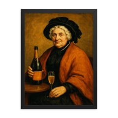 Madame Clicquot Ponsardin framed print on a plain backdrop in size 18"x24".