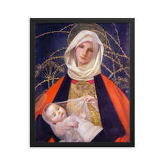 Madonna and Child by Marianne Stokes, 1908 framed print on a plain backdrop in size 16"x20".