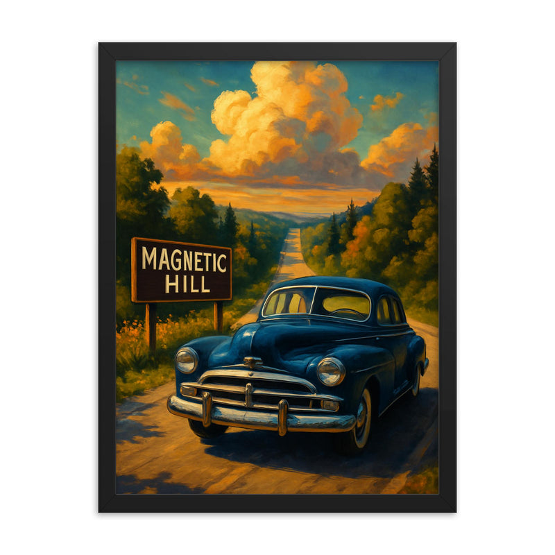 Magnetic Hill Moncton Canada framed print on a plain backdrop in size 18