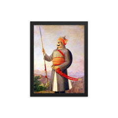 Maharana Pratap framed print on a plain backdrop in size 12"x16".