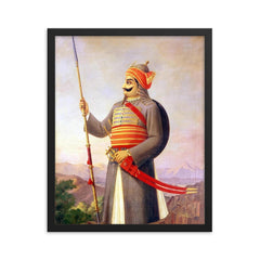 Maharana Pratap framed print on a plain backdrop in size 16"x20".