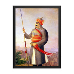 Maharana Pratap framed print on a plain backdrop in size 18"x24".