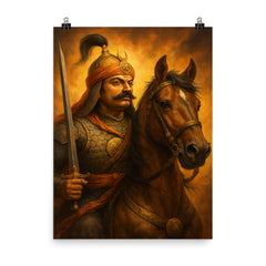 Maharana Pratap with Chetak portrait poster on a plain backdrop in size 8"x10".