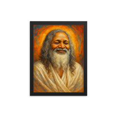 Maharishi Mahesh Yogi framed print on a plain backdrop in size 12"x16".