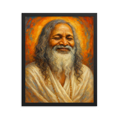 Maharishi Mahesh Yogi framed print on a plain backdrop in size 16"x20".