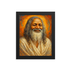 Maharishi Mahesh Yogi framed print on a plain backdrop in size 8"x10".