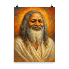 Maharishi Mahesh Yogi poster on a plain backdrop in size 8"x10".