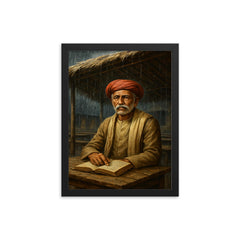 Mahatma Jyotirao Phule under monsoon classroom roof framed print on a plain backdrop in size 12"x16".