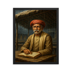 Mahatma Jyotirao Phule under monsoon classroom roof framed print on a plain backdrop in size 16"x20".