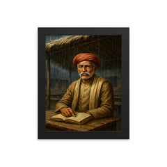 Mahatma Jyotirao Phule under monsoon classroom roof framed print on a plain backdrop in size 8"x10".