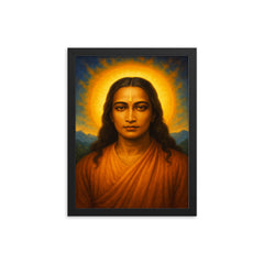 Mahavatar Babaji framed print on a plain backdrop in size 12"x16".