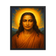 Mahavatar Babaji framed print on a plain backdrop in size 16"x20".