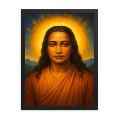 Mahavatar Babaji framed print on a plain backdrop in size 18"x24".