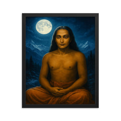 Mahavatar Babaji in Himalayan moonlight framed print on a plain backdrop in size 16"x20".