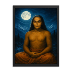 Mahavatar Babaji in Himalayan moonlight framed print on a plain backdrop in size 18"x24".