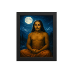 Mahavatar Babaji in Himalayan moonlight framed print on a plain backdrop in size 8"x10".