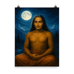 Mahavatar Babaji in Himalayan moonlight poster on a plain backdrop in size 8"x10".