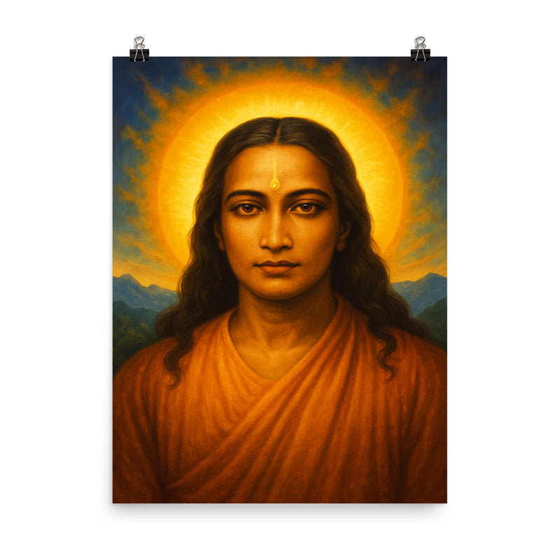 Mahavatar Babaji poster on a plain backdrop in size 8