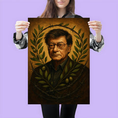 Mahmoud Darwish with olive branches and barbed wire poster 3