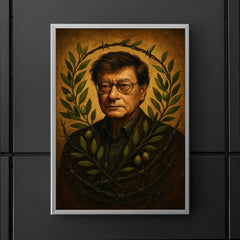 Mahmoud Darwish with olive branches and barbed wire poster 5