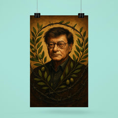 Mahmoud Darwish with olive branches and barbed wire poster 6