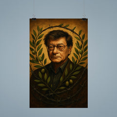 Mahmoud Darwish with olive branches and barbed wire poster 9