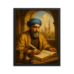 Maimonides in Cairo physician study framed print on a plain backdrop in size 16"x20".