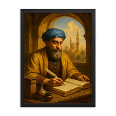 Maimonides in Cairo physician study framed print on a plain backdrop in size 18"x24".