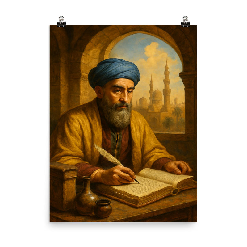 Maimonides in Cairo physician study poster on a plain backdrop in size 8
