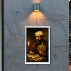 Maimonides with astrolabe and candlelit manuscripts poster 2