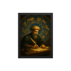 Maimonides writing under celestial zodiac dome framed print on a plain backdrop in size 12"x16".