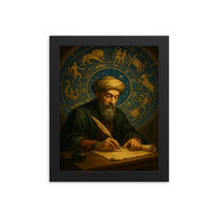 Maimonides writing under celestial zodiac dome framed print on a plain backdrop in size 8"x10".
