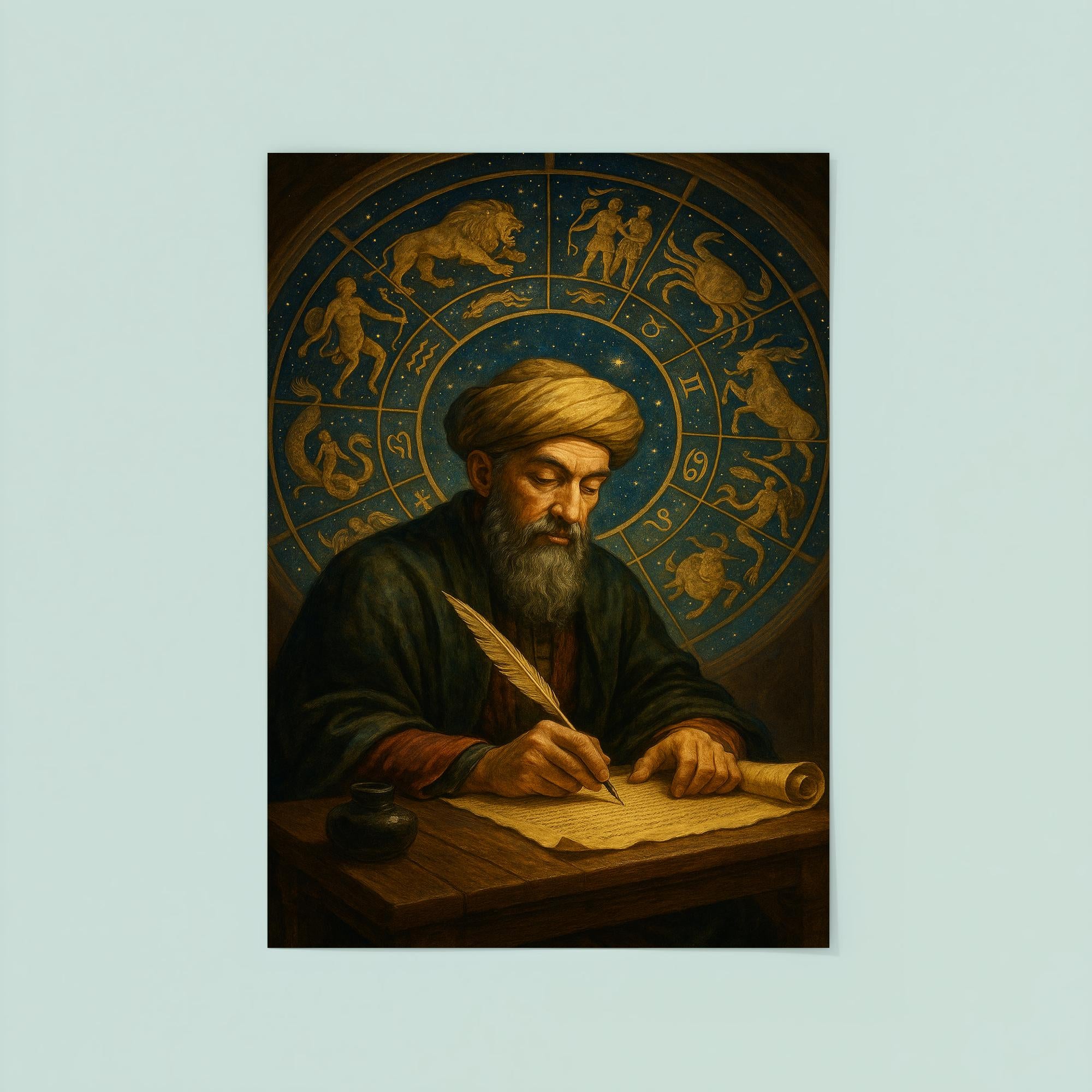 Maimonides Writing Under Celestial Zodiac Dome Poster Print | Historic ...