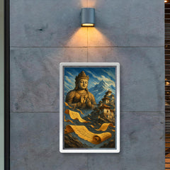 Maitreya prophecy scrolls in windswept Himalayan monastery poster 2