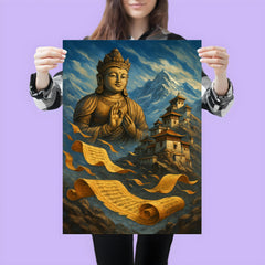 Maitreya prophecy scrolls in windswept Himalayan monastery poster 3
