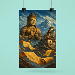 Maitreya prophecy scrolls in windswept Himalayan monastery poster 6