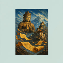 Maitreya prophecy scrolls in windswept Himalayan monastery poster 8