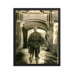 Major Dick Winters, Commander of the 506th Parachute Infantry Regiment, 101st Airborne Division, Holland, 1944 framed print on a plain backdrop in size 16"x20".