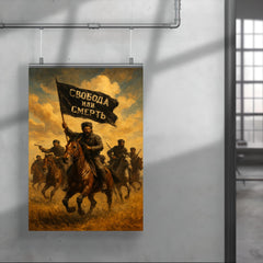 Makhno black banner cavalry in Ukrainian steppe poster 4