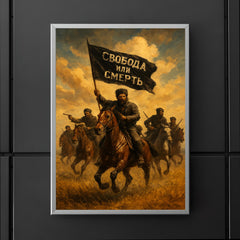 Makhno black banner cavalry in Ukrainian steppe poster 5